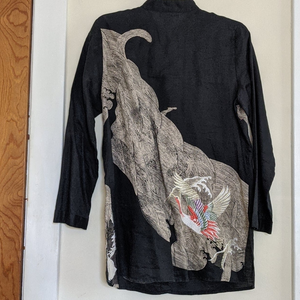 Vintage Citron Linen Asian inspired Tunic Blouse Small - Picture 3 of 9